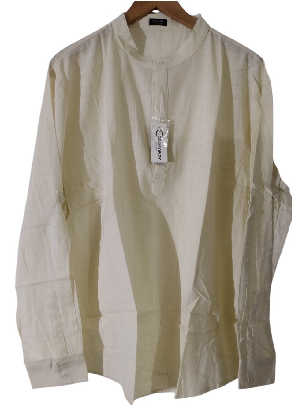 Classic Men's Mandarin Collar Shirt in Off-White -